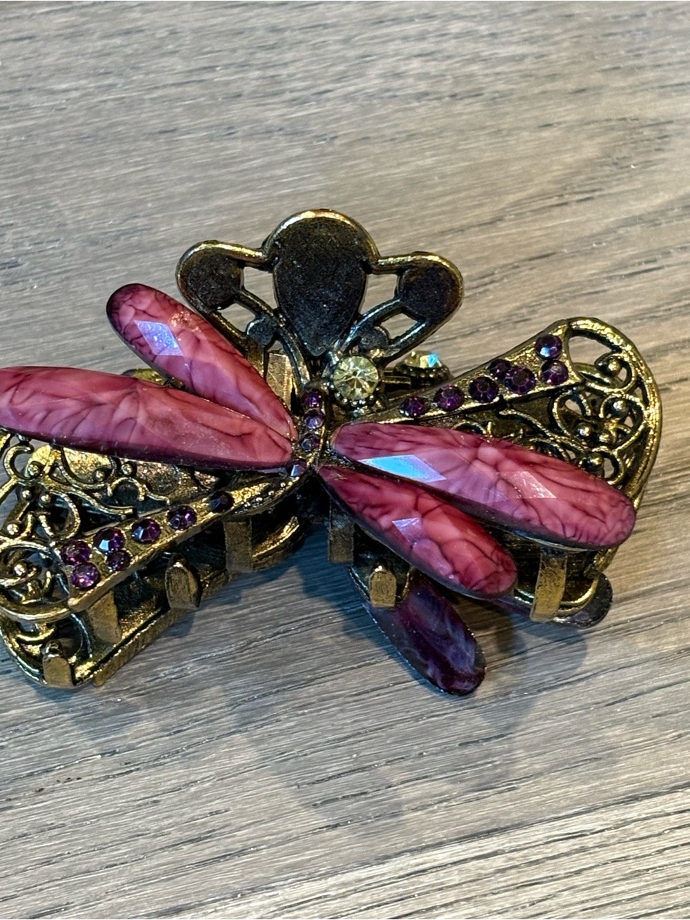 Pink Dragonfly Hair Clip for Women - Decorative Metal Accessory - Picture 2 of 12